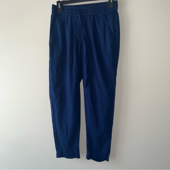 J. Crew Navy Blue Linen Blend Pull On Tapered Pants - Picture 5 of 8